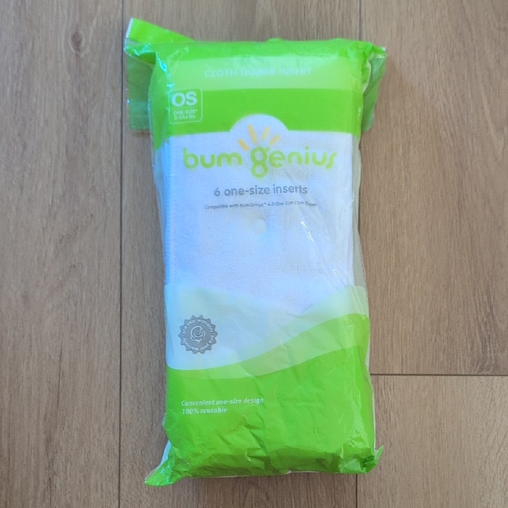 BumGenius One-Size Cloth Diaper Inserts in Green Packaging